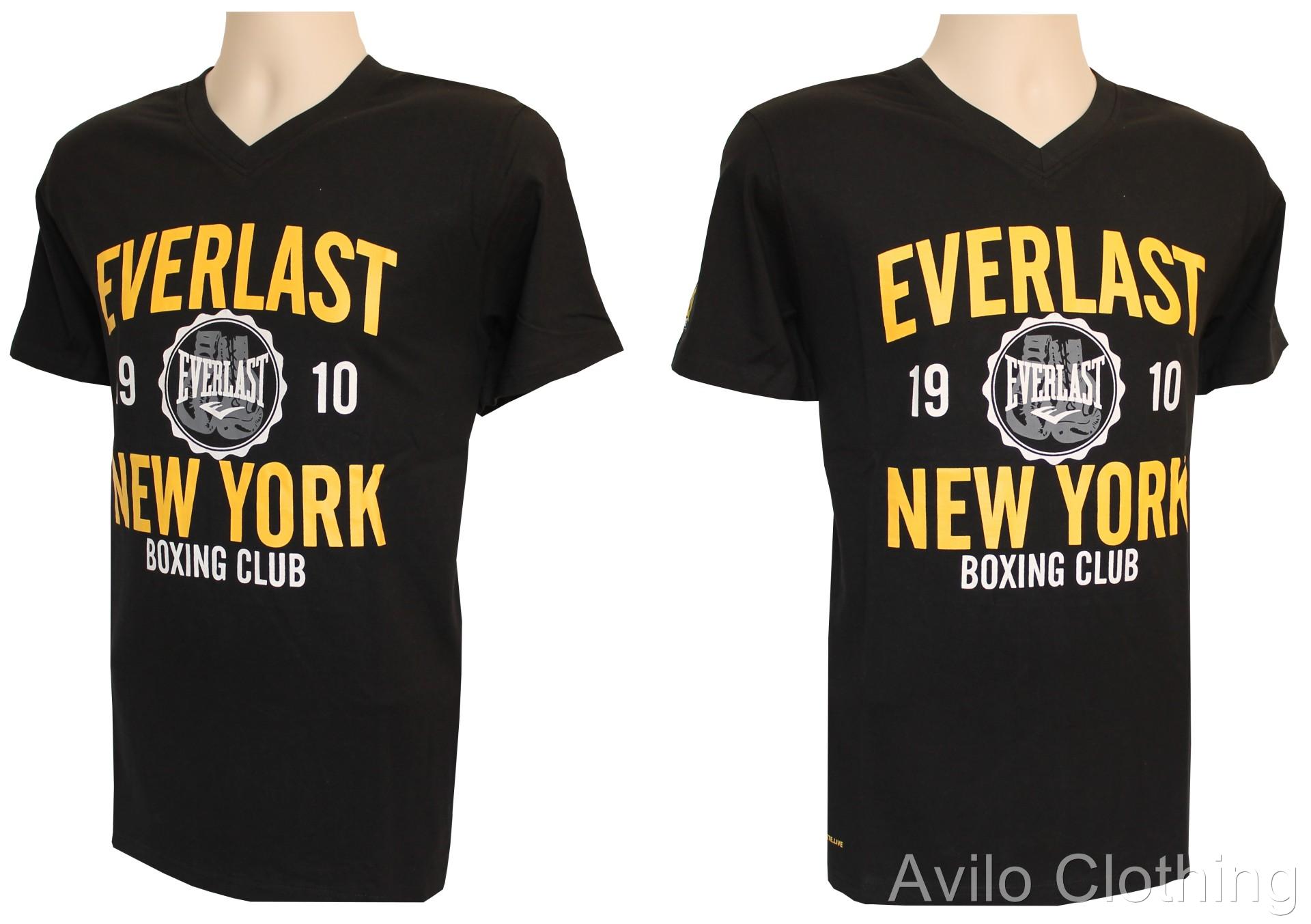 Everlast New Sports Tee, Boxing Mens V Neck TShirt Top, Black, M, L