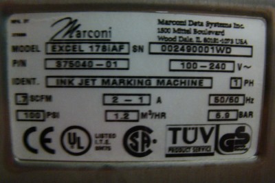 Inkjet Printers on Videojet Excel 178iaf Inkjet Printer 375040 01 Ebay