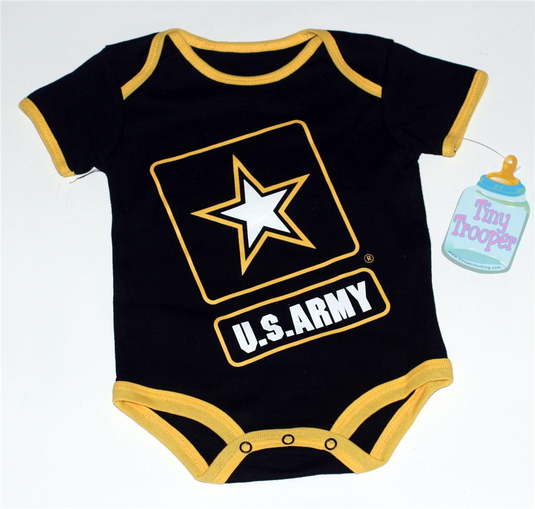 US Army Baby Infant Toddler Black Yellow Onesie Bodysuit 6 9 9 12