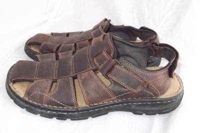 Mens SKECHERS Brown Leather Velcro Strap Strappy SANDALS 13 M Covered Toe | eBay
