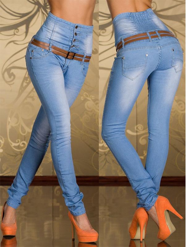 Sexy Women S High Waist Skinny Blue Jeans Stretchy Fabric Belt Inc