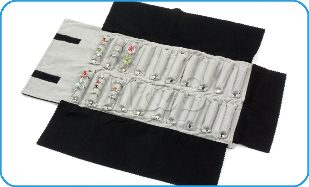High Quality Velvet ring Jewellery Roll Up Travel Wrap Display Case