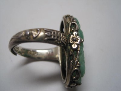 Jadeite Ring on Sterling Carved Apple Green Jade Chinese Ring Antique Jadeite   Ebay