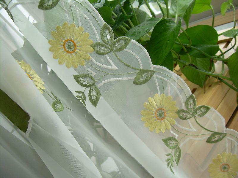 Embroidered Yellow Sunflowers Balloon Shade Sheer Voile