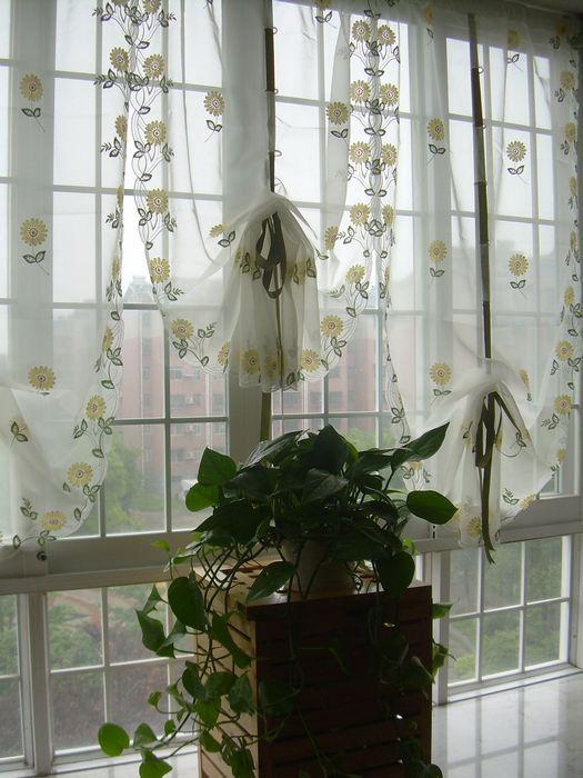 Embroidered Yellow Sunflowers Balloon Shade Sheer Voile
