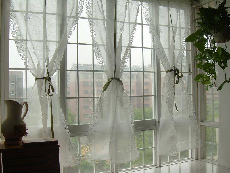 White Hand Embroidered Floral Balloon Shade Sheer Voile