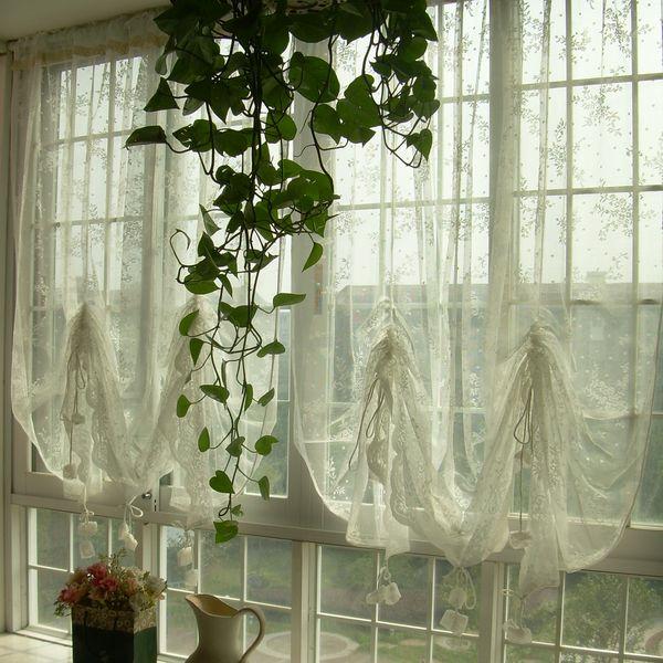 French Country Embroidered Balloon Shade Sheer Voile Cafe