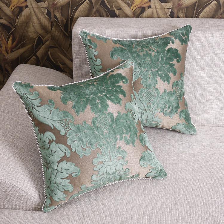 Luxurious Green Floral Cut Velvet Throw Pillow Case Cushion Cover Pillow Sham