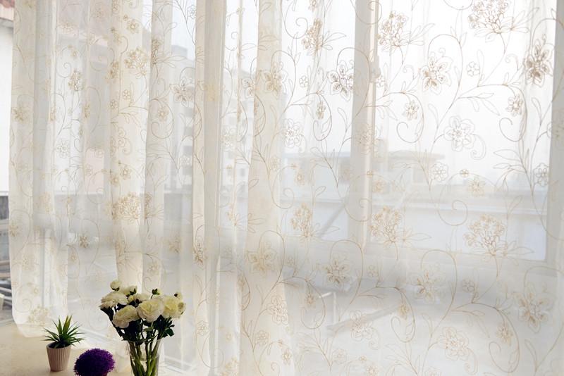 French Country Cream Cotton Embroidery Floral Eyelet Sheer