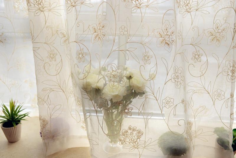 French Country Cream Cotton Embroidery Floral Eyelet Sheer