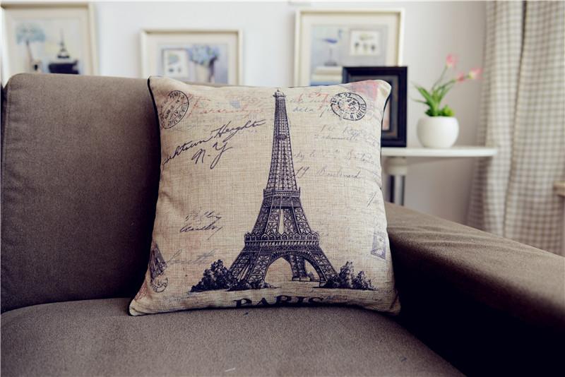Vintage Famous Buildings Postcard Cotton Linen Throw Pillow Case