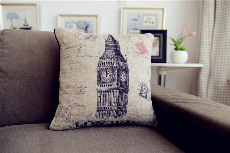 Vintage Famous Buildings Postcard Cotton Linen Throw Pillow Case