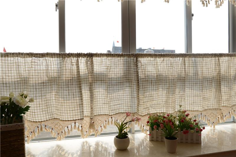 French Country Style Checked Kitchen Curtains Tier
