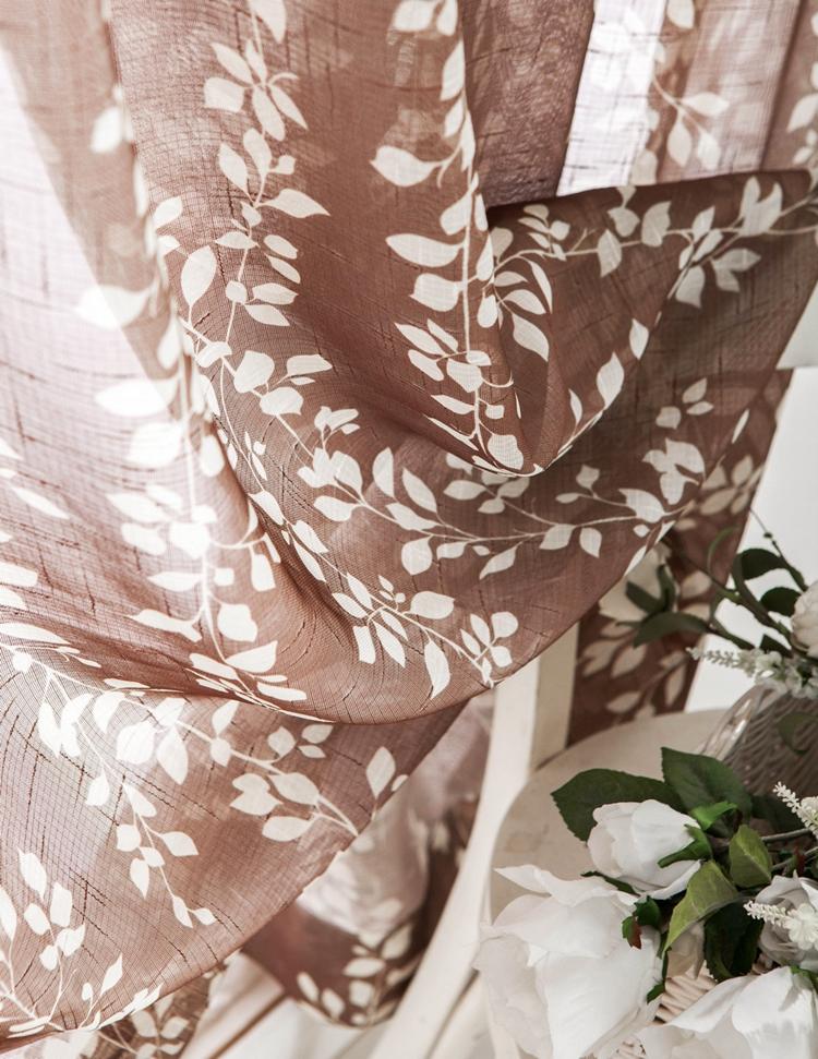 2 Panels The Leaves Printing Sheer Curtain Customizable