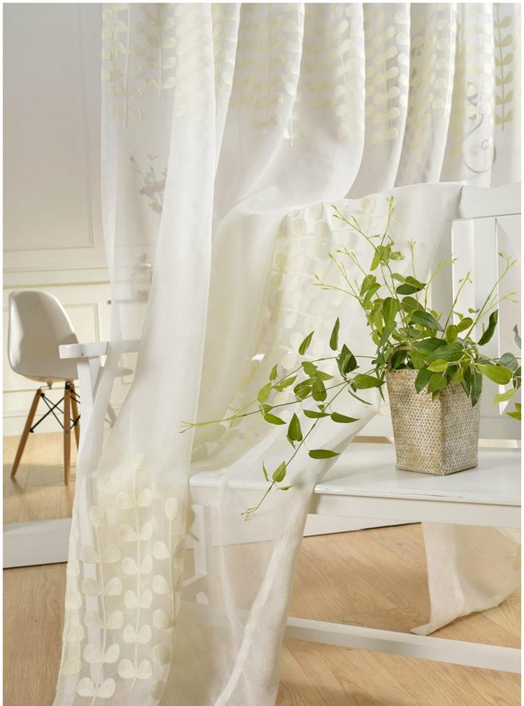 2 Panels Cream Tress Embroidered Sheer Curtain