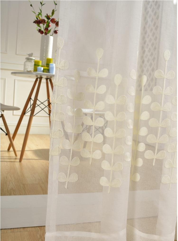 2 Panels Cream Tress Embroidered Sheer Curtain