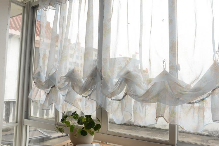 Adjustable Balloon Shade Floral Prints Sheer Curtain