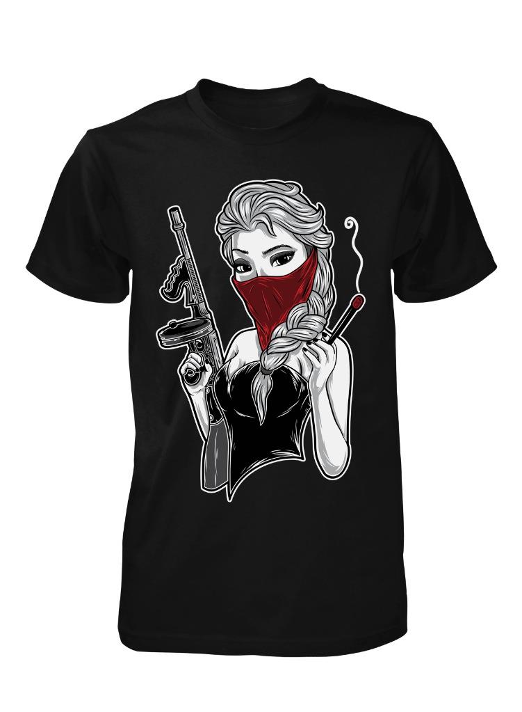 BNWT ELSA COLD GANGSTER FROZEN PRINCESS MACHINE GUN REBEL ADULT TSHIRT