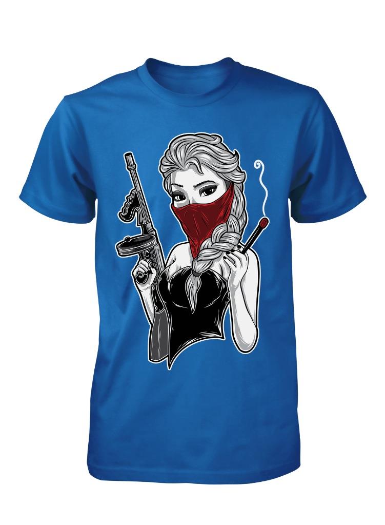 BNWT ELSA COLD GANGSTER FROZEN PRINCESS MACHINE GUN REBEL ADULT TSHIRT