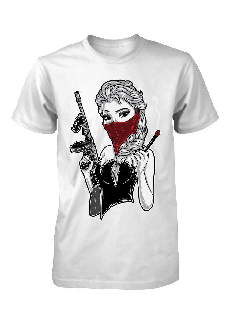 BNWT ELSA COLD GANGSTER FROZEN PRINCESS MACHINE GUN REBEL ADULT TSHIRT