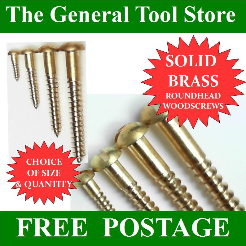 SOLID BRASS WOOD SCREWS ROUNDHEAD SLOTTED ROUND HEAD CHOICE SIZES AND