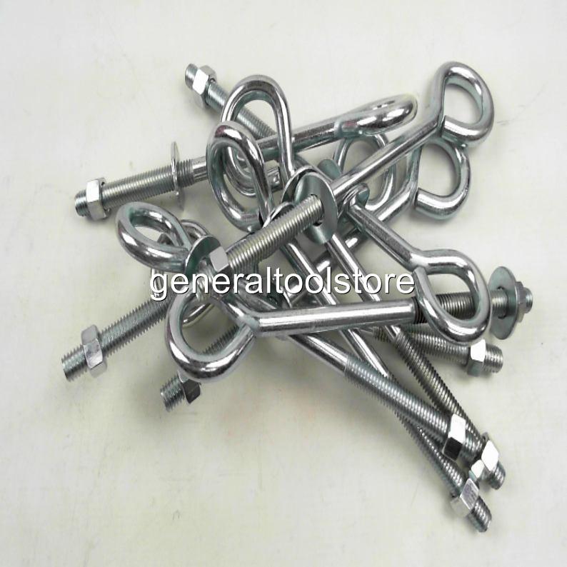 THREADED EYE BOLTS M10 10 MM DIAMETER 200 & 250 MM GARDEN SWINGS, TIE