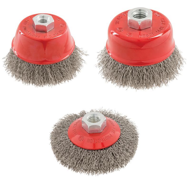 STAINLESS STEEL BRISTLED WIRE BRUSHES 75 OR 100mm FITS ANGLE GRINDER