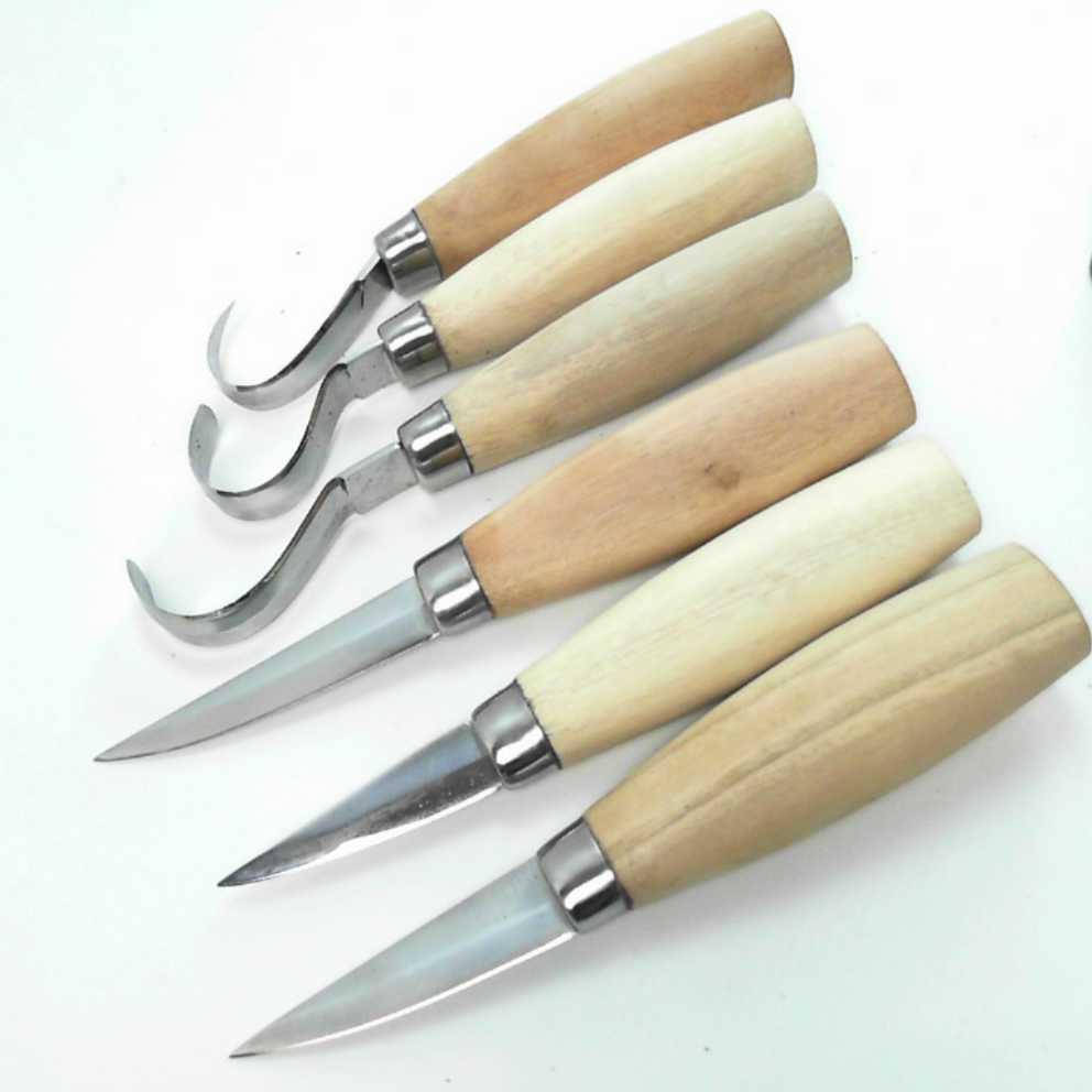 Beber Six Piece Wood Whittling Set Leather Roll Chisels Hook Tools Carving