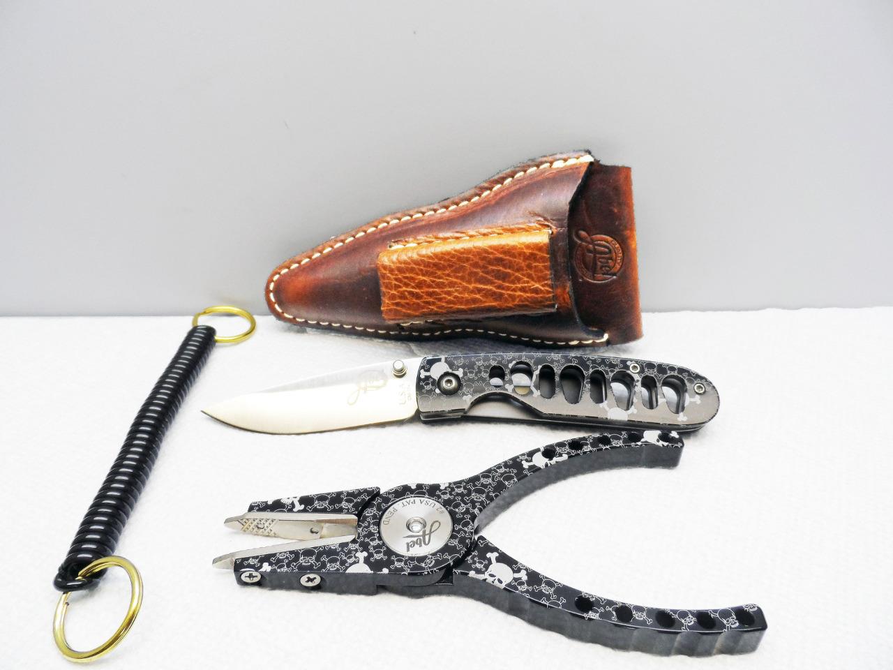 Abel PlierKnife Combo w/Leather Sheath & Lanyard, Fish Graphics