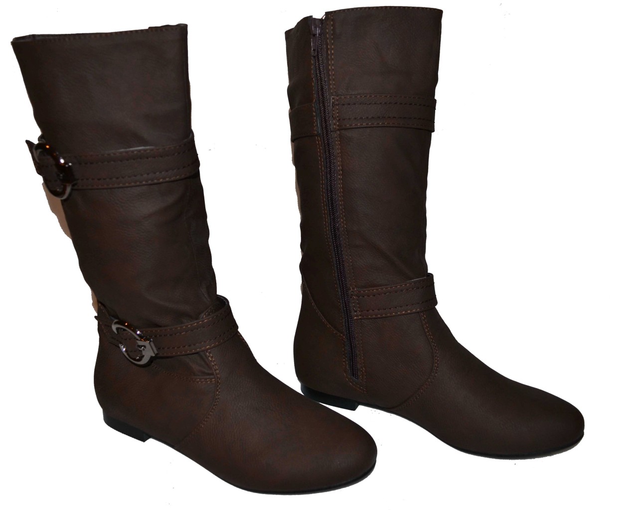 black flat calf high boots