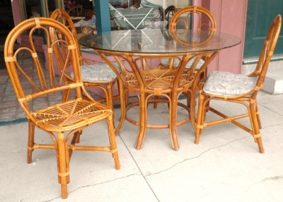 Antique Bamboo Furniture on Antique 6pc Rattan Bamboo Dinning Table Outdoor Indoor Patio Furniture