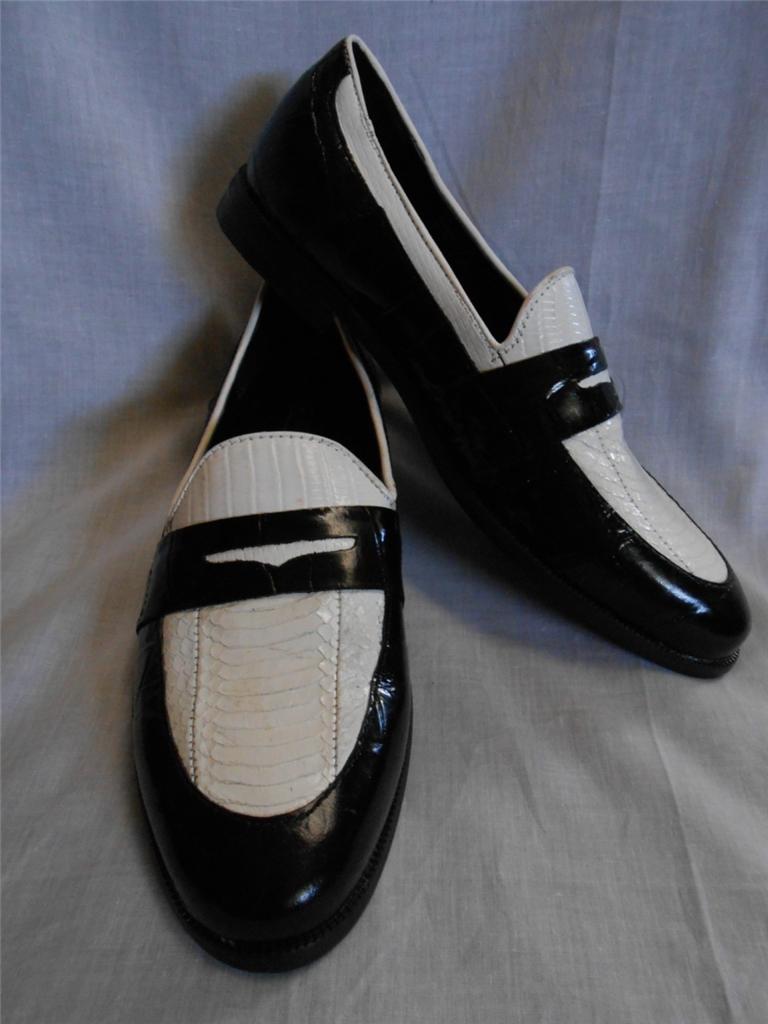 two tone penny loafers black and white
