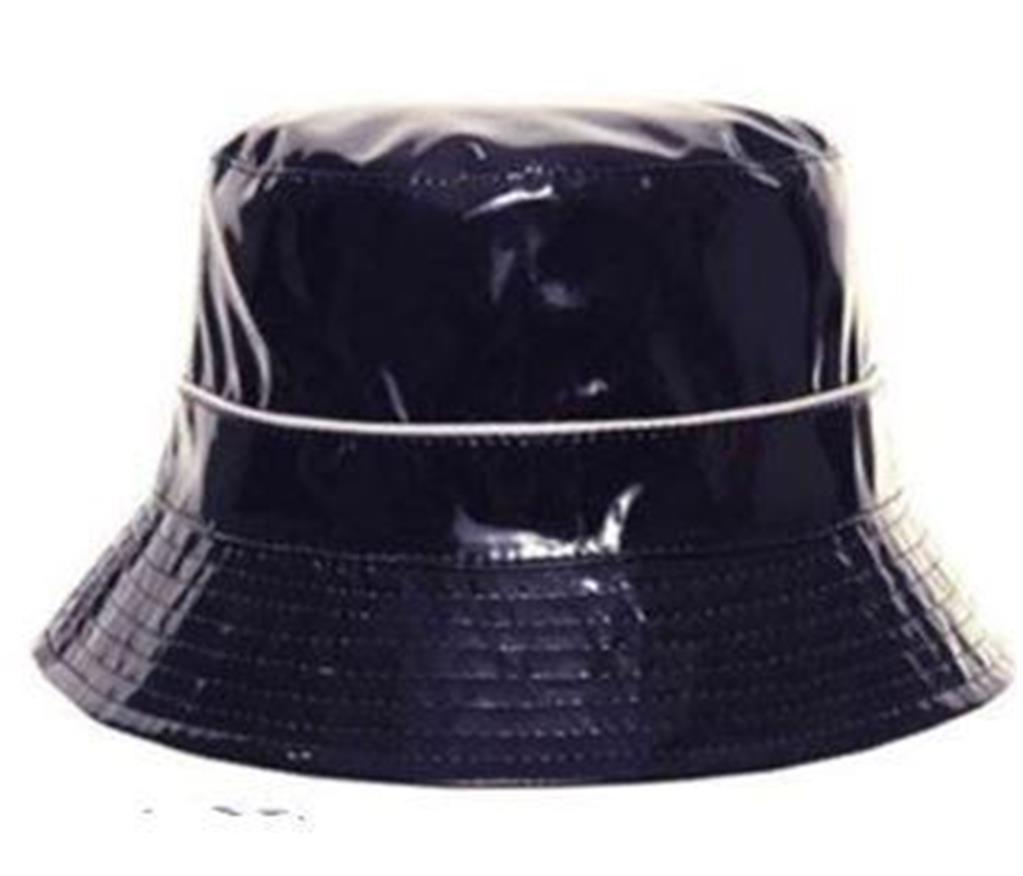 WOMENS NAVY BLUE BLACK PATENT STYLE WATERPROOF HATS CITY CHIC RAIN