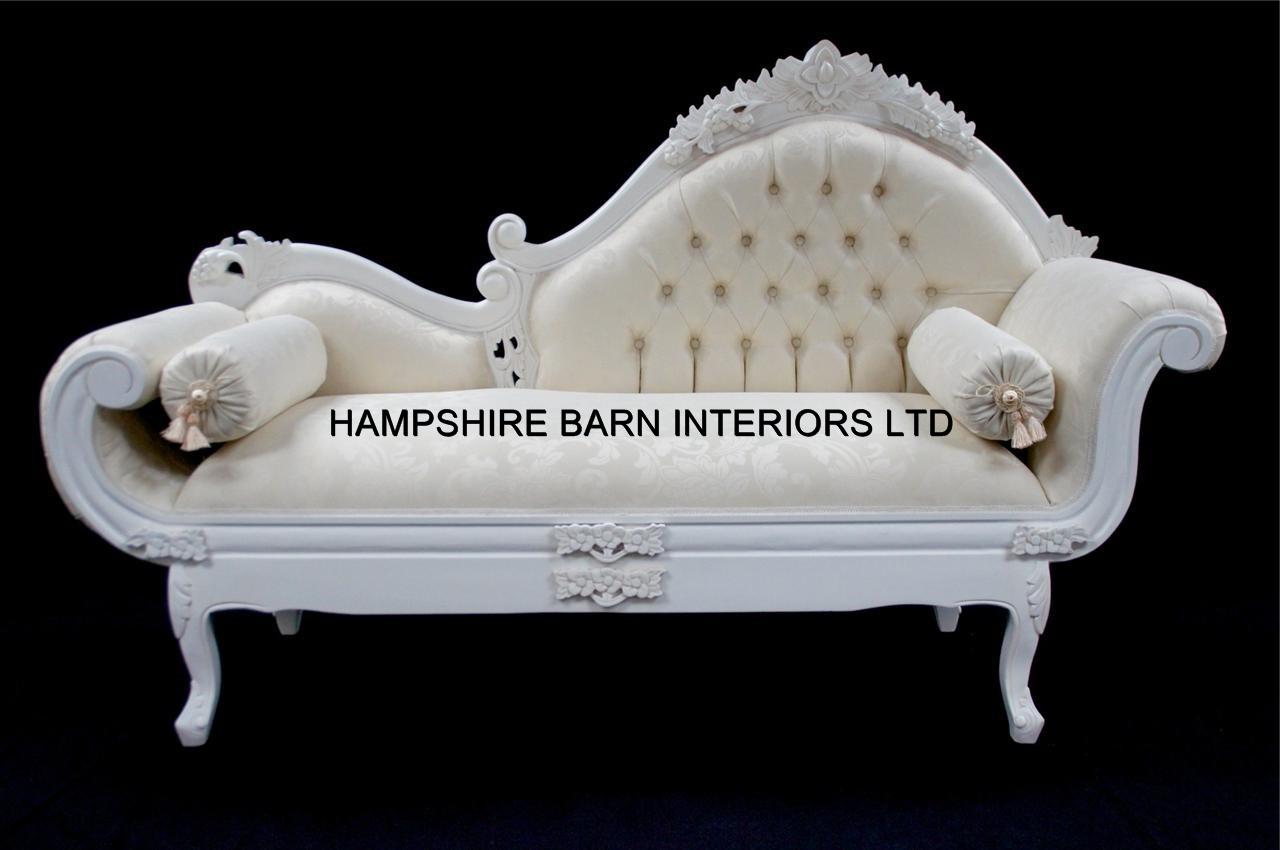 White Cream Chateau French Style Designer Ornate Chaise Longue Lounge