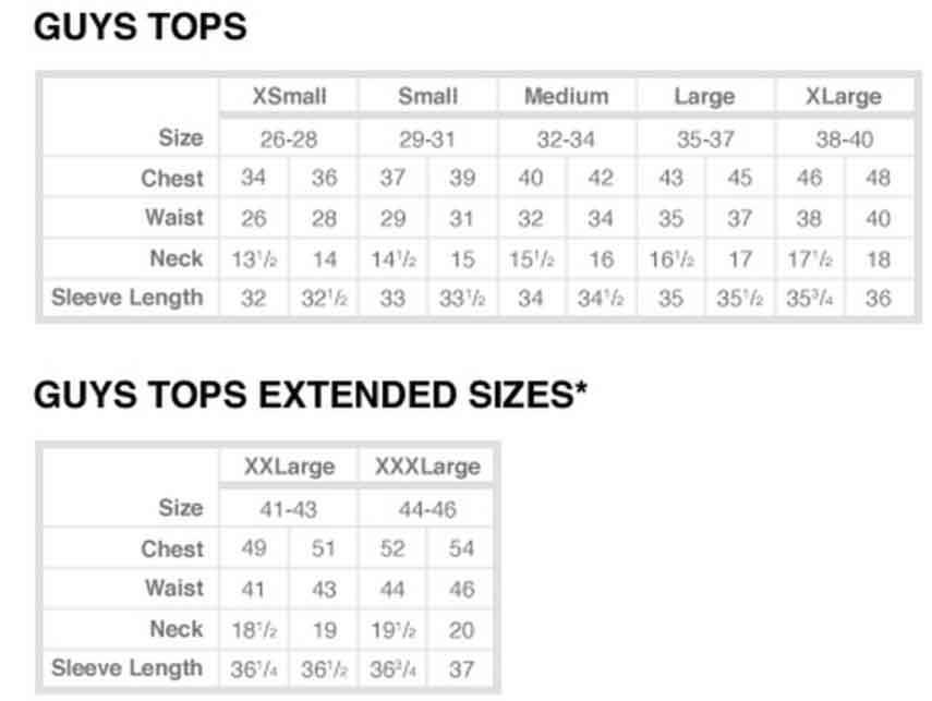 Aeropostale Mens Size Chart