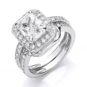 ... Silver Emerald Cut Cz Cluster Engagement Wedding Ring Bridal Set