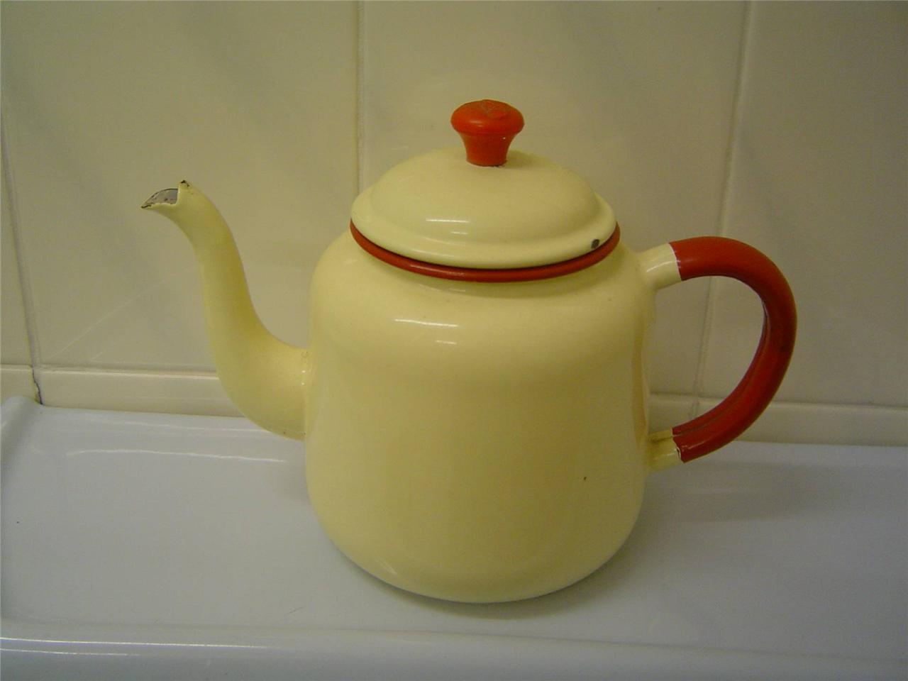 Vintage Retro Judge Ware Enamel Teapot Red & Cream Colourway 1950s