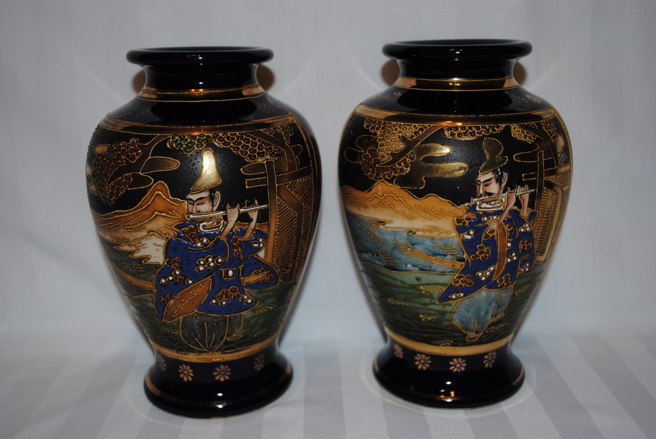 Gosu Blue Japanese Meiji Satsuma Vases by Kinkozan eBay