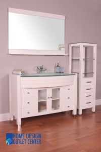Bathroom Vanities on 48  Modern Bathroom Vanity Set Single Glass Sink White Wood Cabinet W