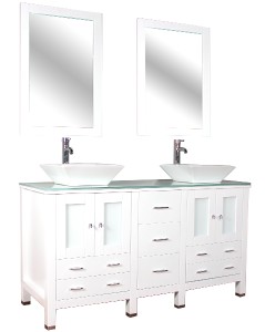 Bathroom Vanity Single Sink on 60  Modern Double Vessel Sink Bathroom Vanity White Cabinet W  Mirrors