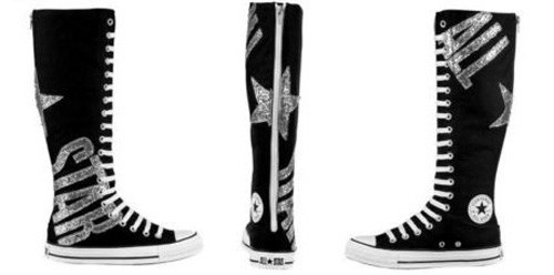 Converse Black ALL STAR Silver Glitter XXHI Knee High Tennis Shoes NEW