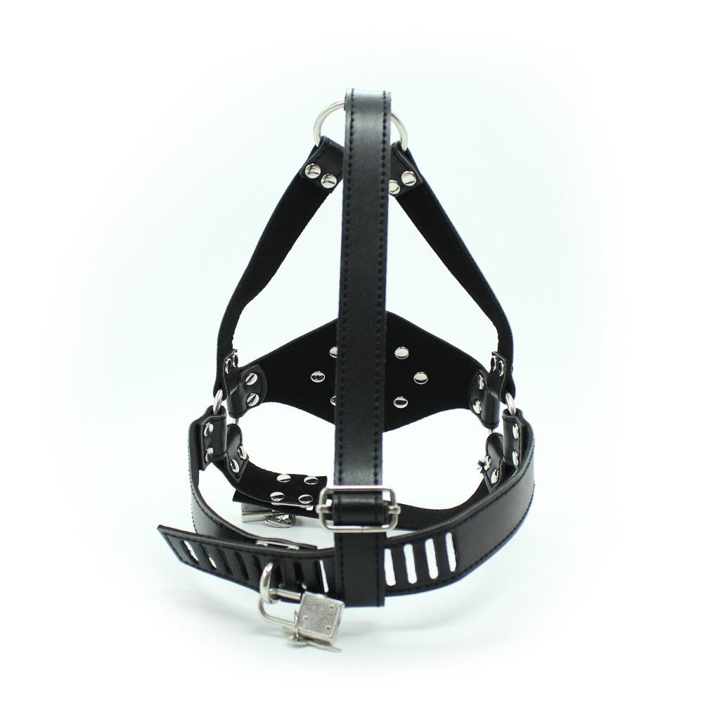 PU Leather Mouth Gag Full Mask Head Gag Harness Restraints Bondage