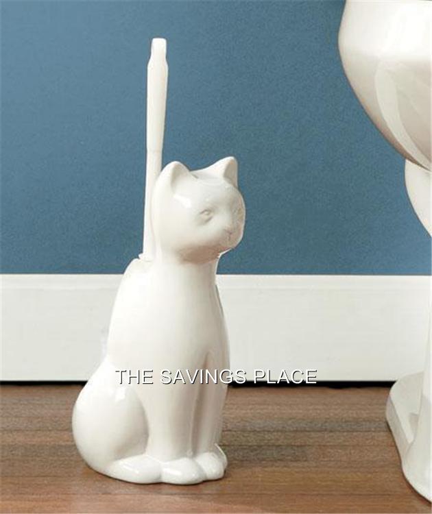 WHIMSICAL CLASSIC WHITE CERAMIC DOG OR CAT BATHROOM TOILET BRUSH HOLDER