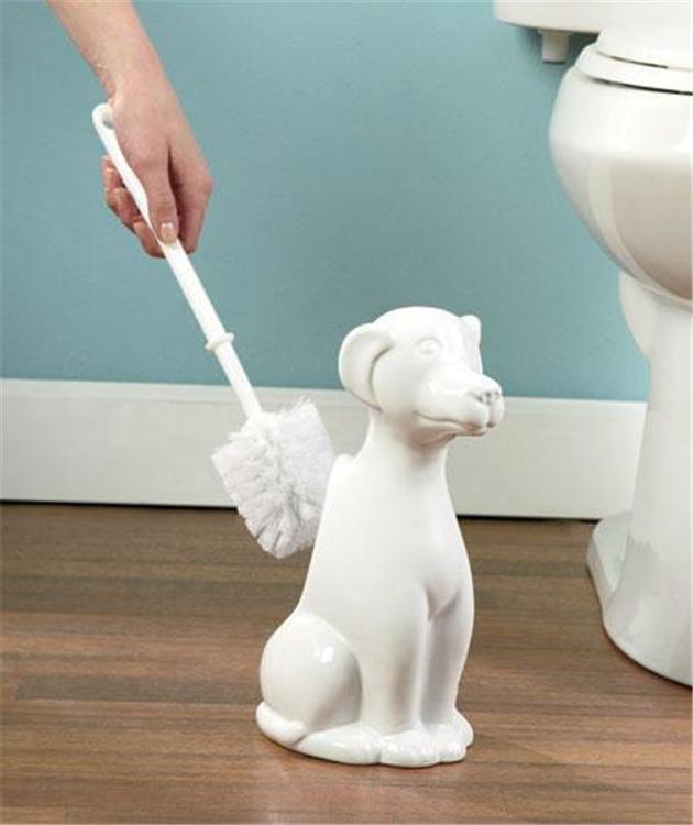 WHIMSICAL CLASSIC WHITE CERAMIC DOG OR CAT BATHROOM TOILET BRUSH HOLDER