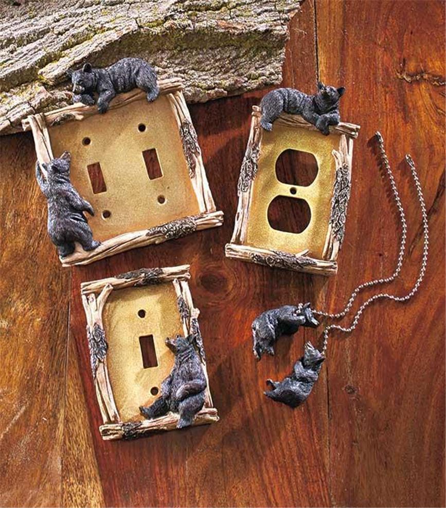 DECORATIVE RUSTIC CABIN LODGE BEAR THEMED LIGHT SWITCH OUTLET COVER