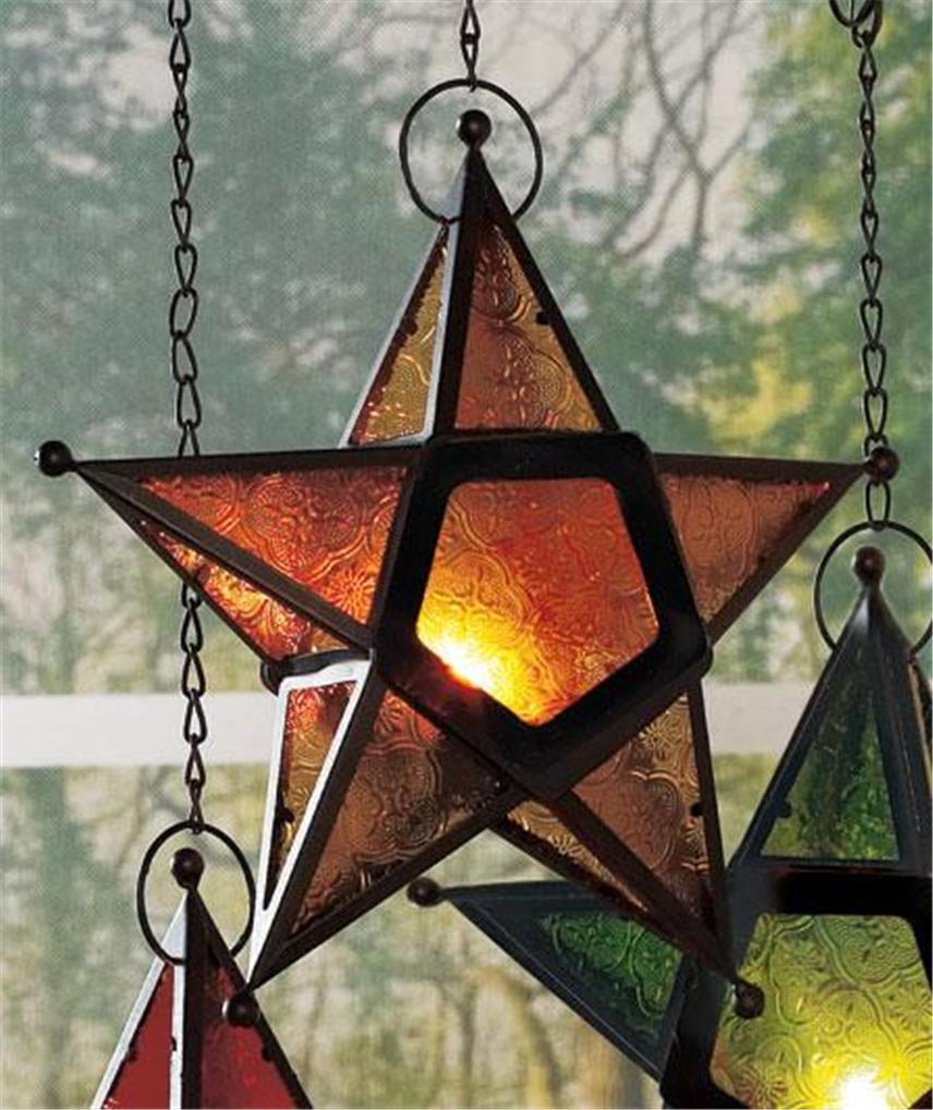 UNIQUE HANGING STAR TEA LIGHT ETCHED GLASS INDOOR/OUTDOOR ...