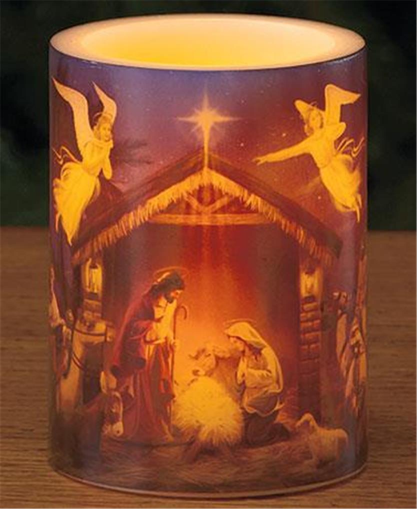 flameless led christmas scene real wax pillar candle 5 flameless led christmas scene real wax pillar candle 5