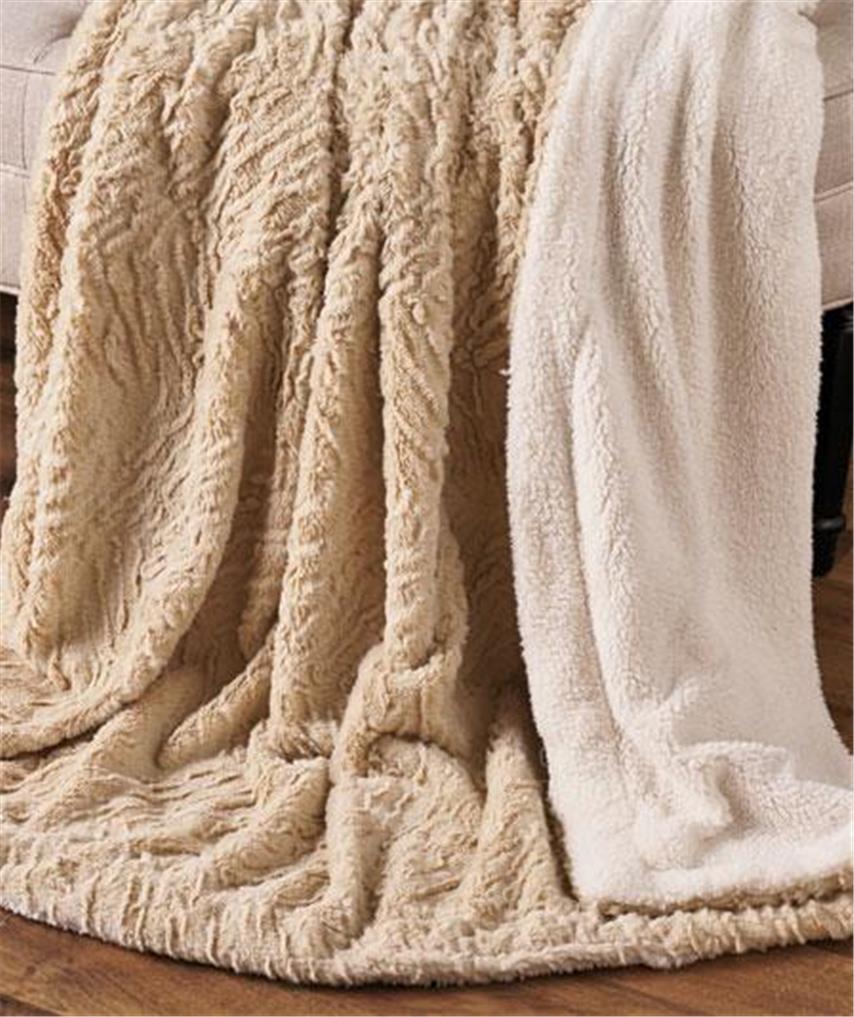 SHERPA BACKED 60"X70" ELEGANT TEXTURED FAUX FUR THROW AFGHAN BLANKET3