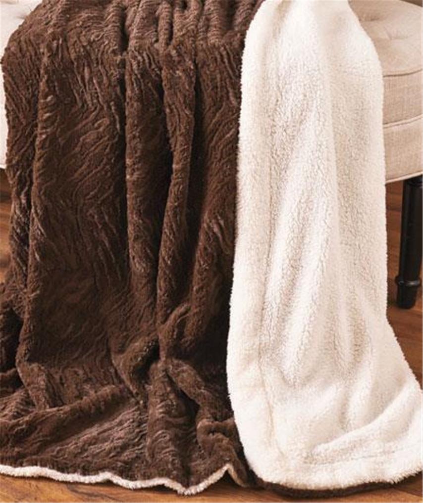SHERPA BACKED 60"X70" ELEGANT TEXTURED FAUX FUR THROW AFGHAN BLANKET3