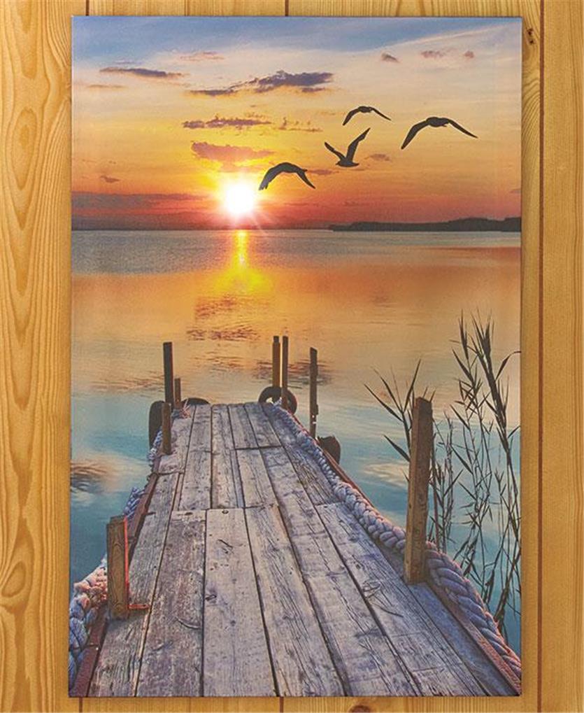 LIGHTED SCENIC CANVAS BEACH LIGHTHOUSE PIER WALL ART TRANQUIL HOME